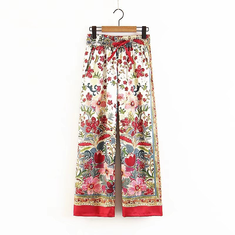 Women's elastic waist loose wide leg pants