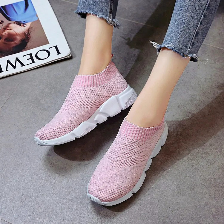 Large size flying woven mesh shoes - Pink