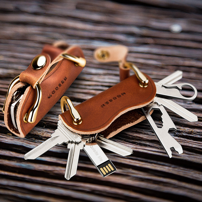 Leather key case multi-function key ring