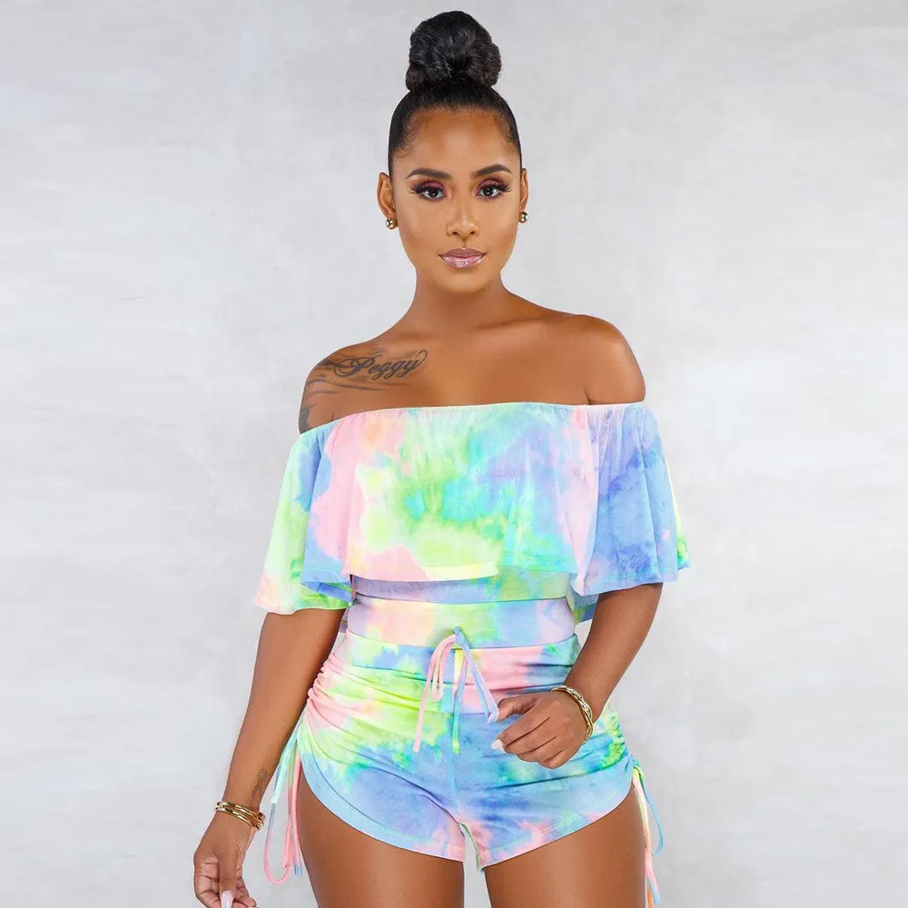 Camouflage printed ruffled shorts - Blue