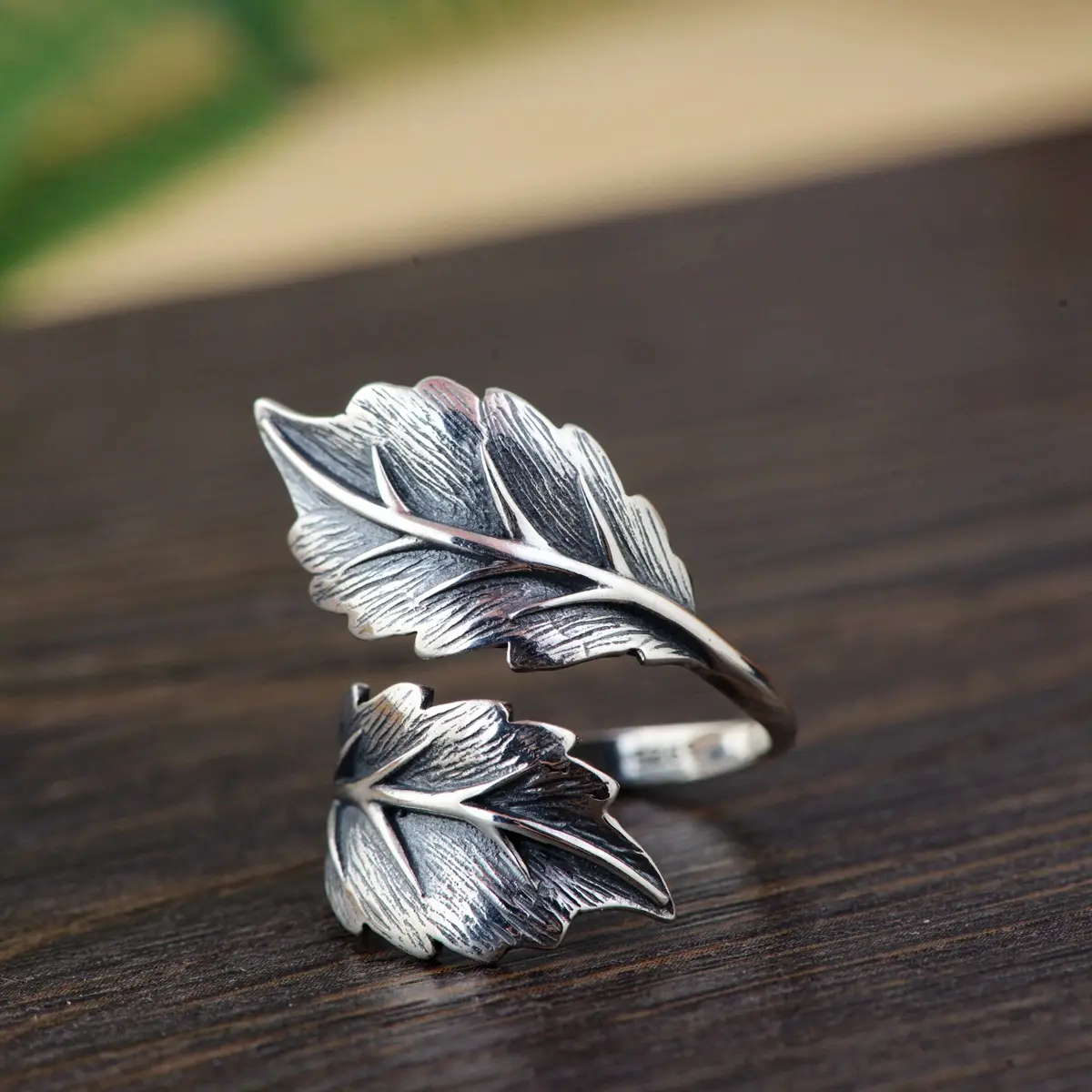 S925 silver leaf ring