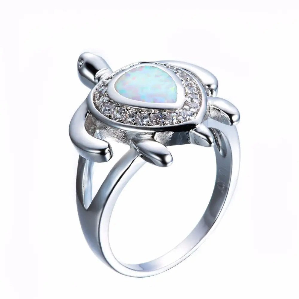 White Fire Opal Turtle Ring