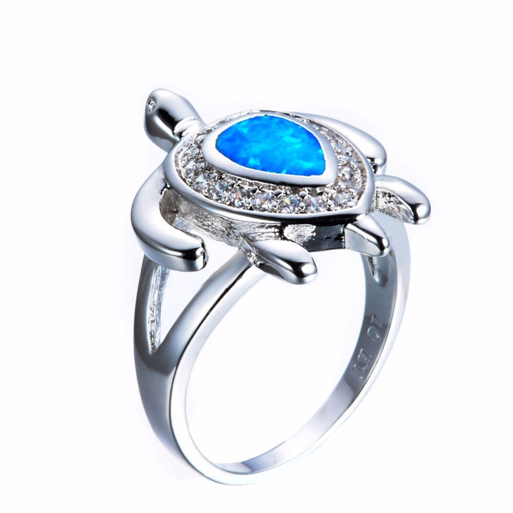 White Fire Opal Turtle Ring