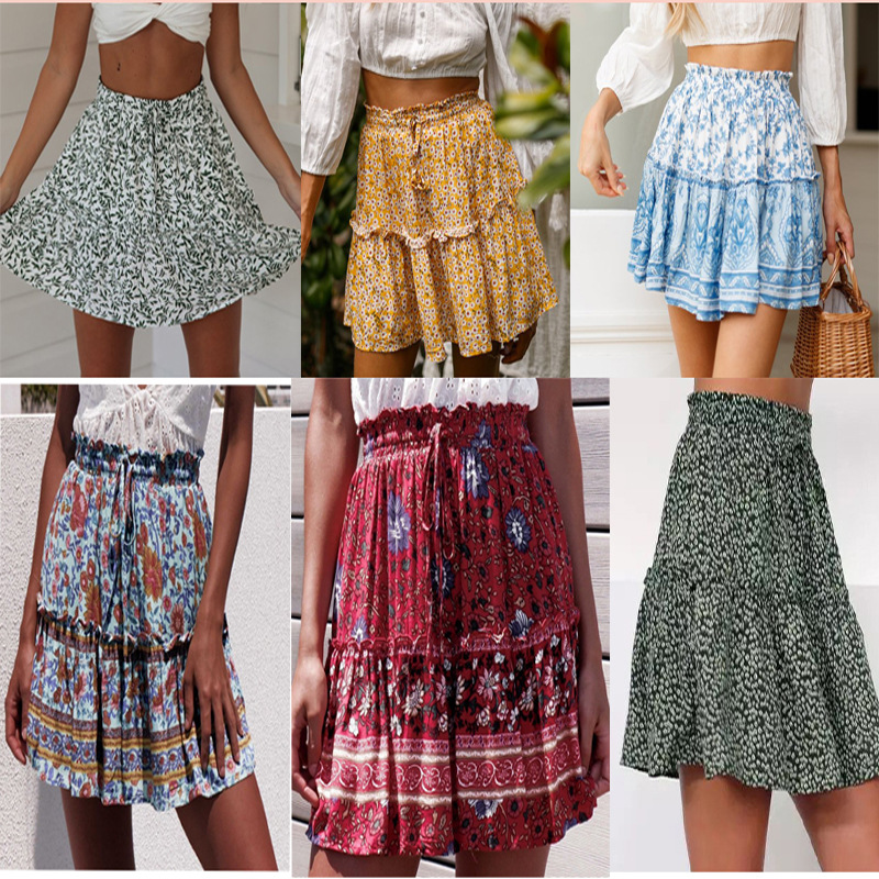 Women's high waist ruffle floral skirt