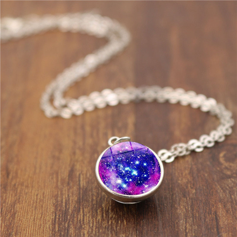 Glass ball galaxy nebula time gemstone necklace