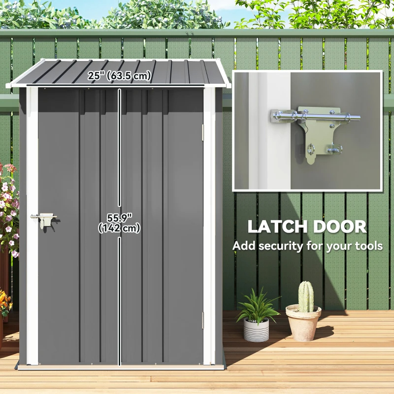 Lean-to Garden Storage Shed, Galvanized Steel Tool House With Lockable Door For Patio, Gray