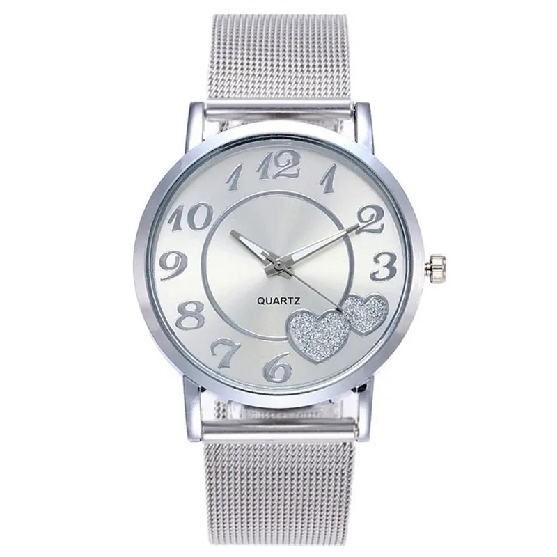 Heart-shaped Gold Alloy Mesh Belt Watch Ladies