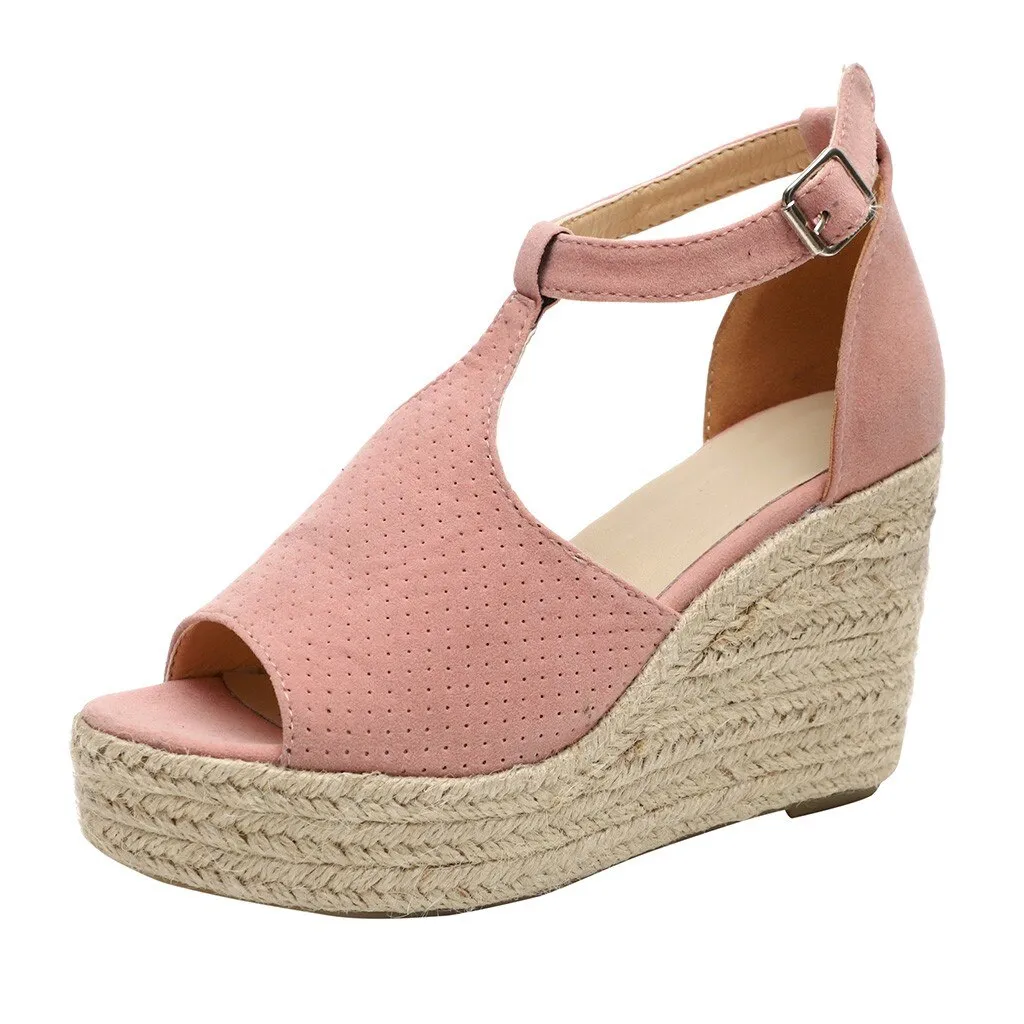 Straw wedge sandals - Pink