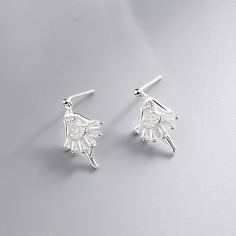 Sterling silver ballet girl ear studs