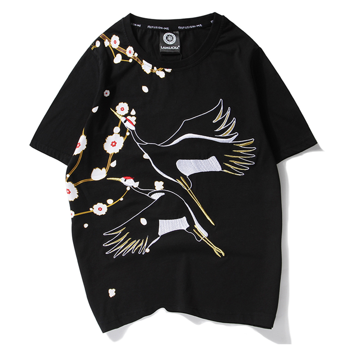 Chinese style embroidery crane short sleeve — image 1