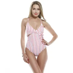 Vertical one-piece swimsuit - Red - View 1