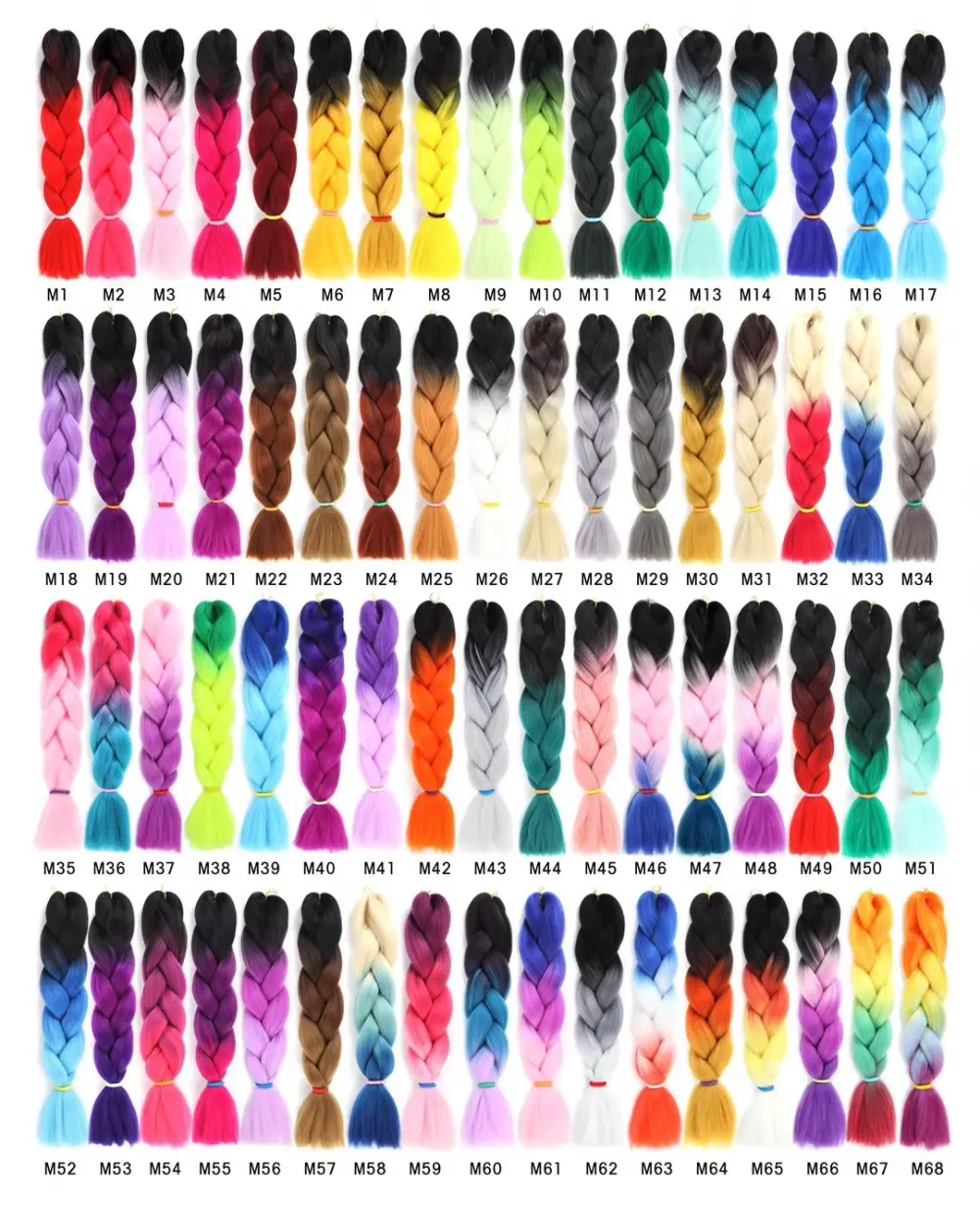 Colorful Synthetic Hair Braids Ombre Braiding Extensions 24Inch 100g