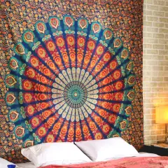 Printed Mandala Home Tapestry Wall Hanging Wall Decoration - Orange - View 1