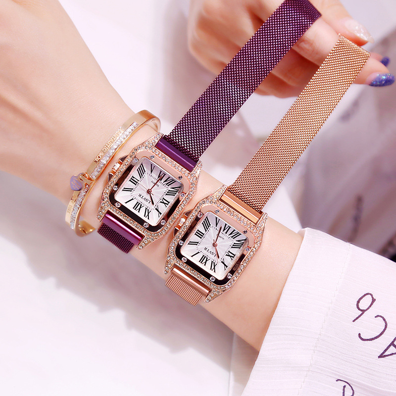 Square rhinestone watch female