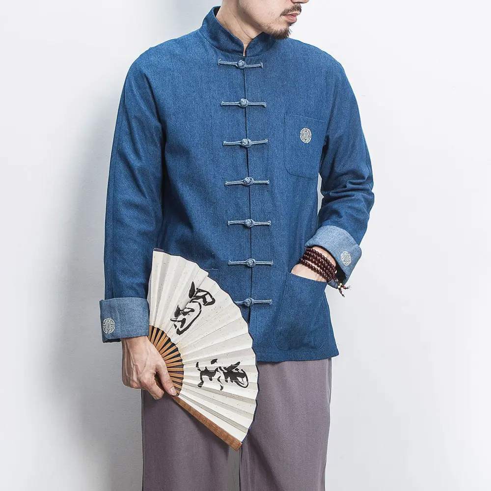 Retro Fashion Chinese Style Hanfu Denim Jacket Cheongsam Top