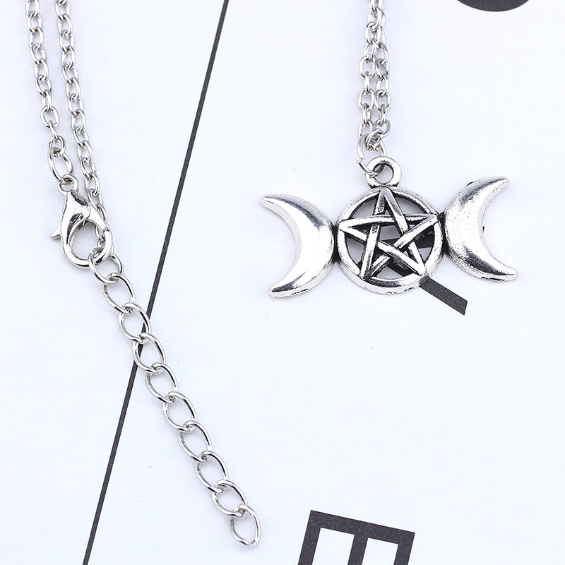 Moon hollow six-pointed star pendant necklace