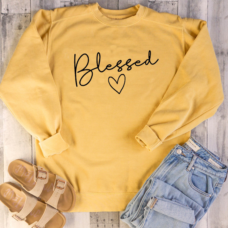 Long-sleeved sweater blessed love pattern European and American trend letters casual tops