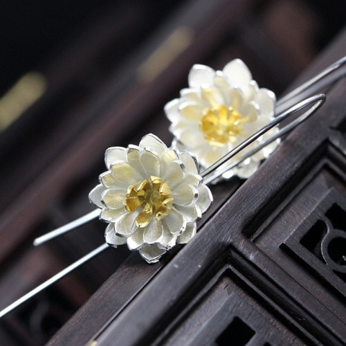 S925 Sterling Silver Earrings Fashion Lotus