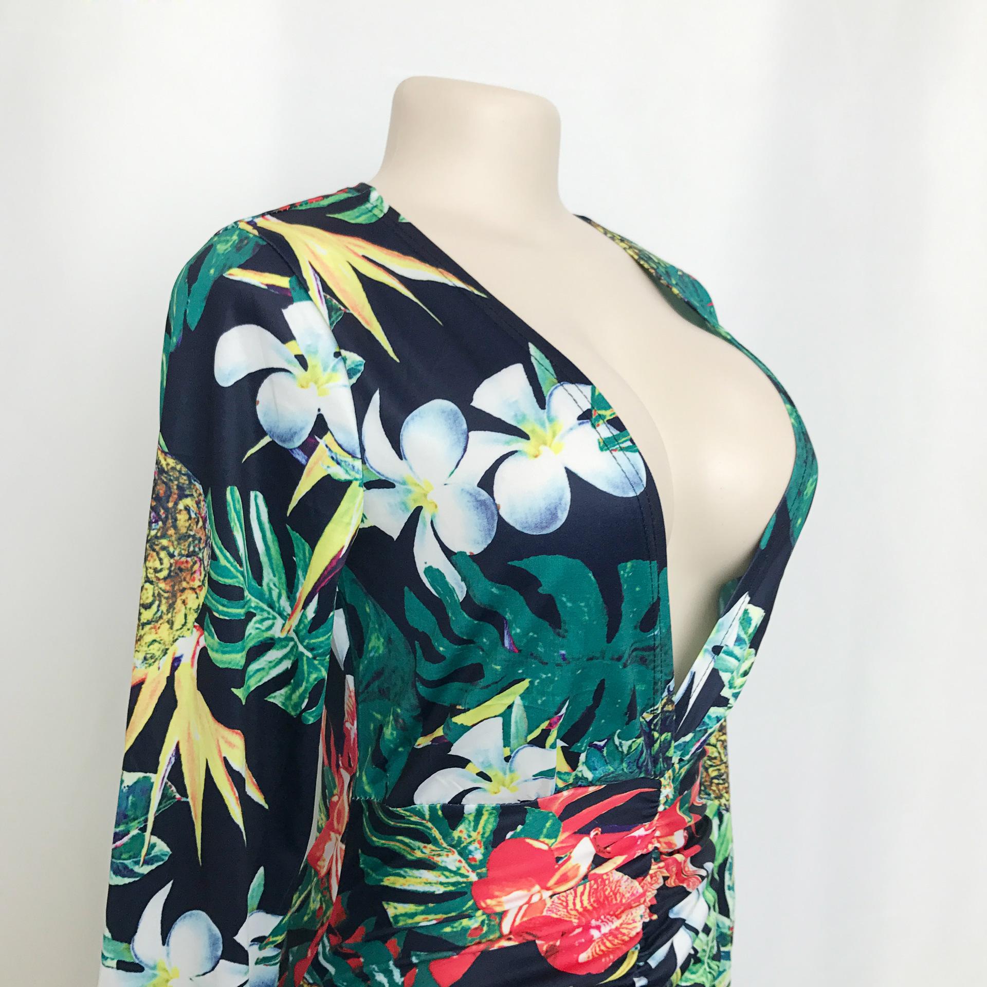 Printed large v slit dress