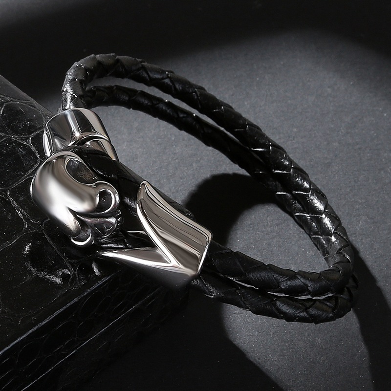 European and American men's leather titanium steel bracelet