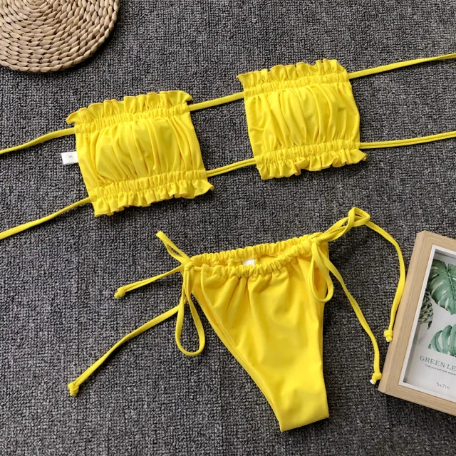 Costa Rica Bandeau Bikini Set Yellow - Shop at LoveMi