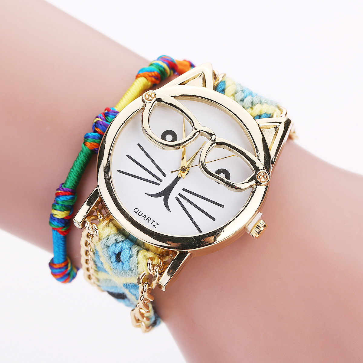 Cat face woven bracelet watch
