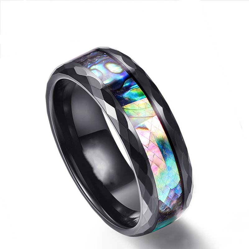 Inlaid shell men's ring