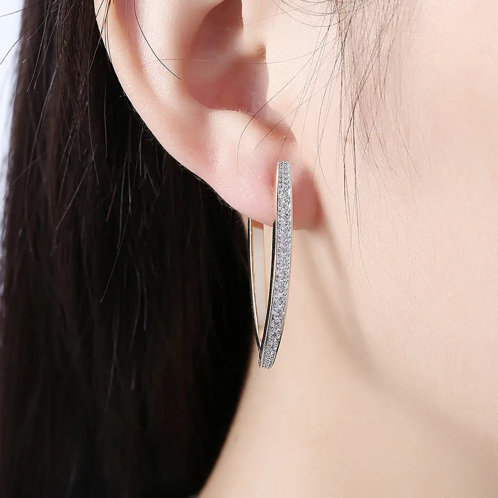 Cute single row diamond V-shaped earrings