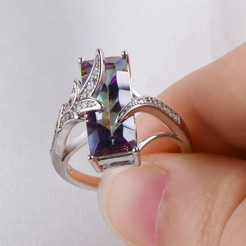 Colorful Opal White Diamond Leaf Ring