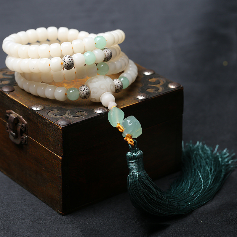White Bodhi Root Bead Bracelet