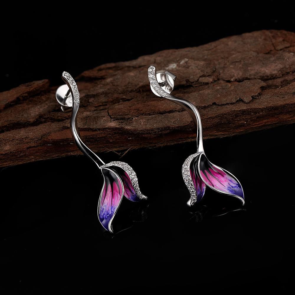 Drip oil flower zircon earrings