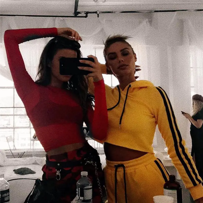 Hooded long sleeve yellow sports suit