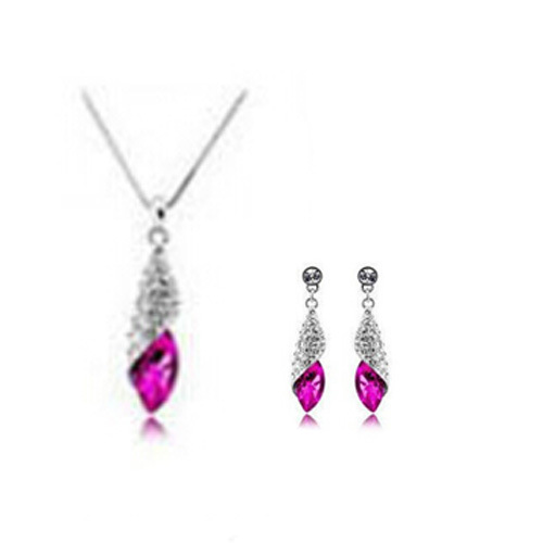 Earring necklace set (Rose red)