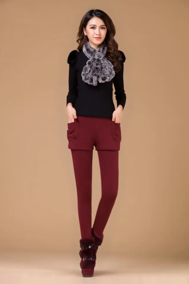 Fake two piece leggings Claret 3Xl - Shop at LoveMi