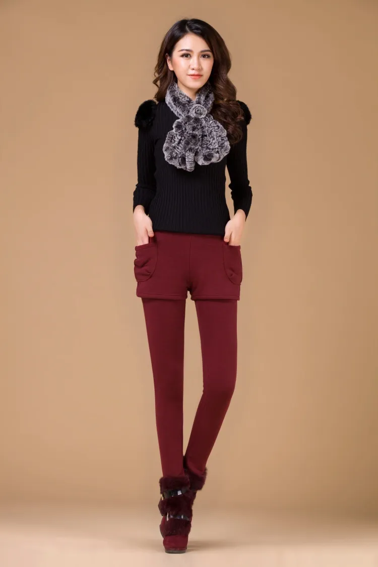 Fake two-piece leggings - Claret-3Xl