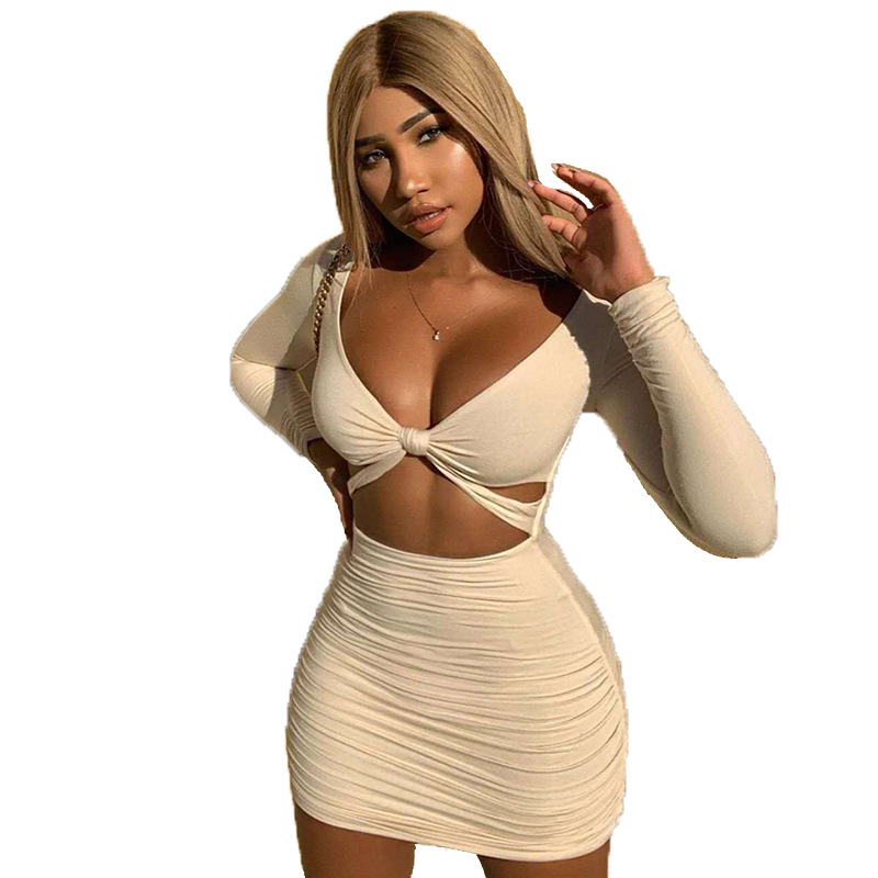 Long sleeved umbilical fold mini dress