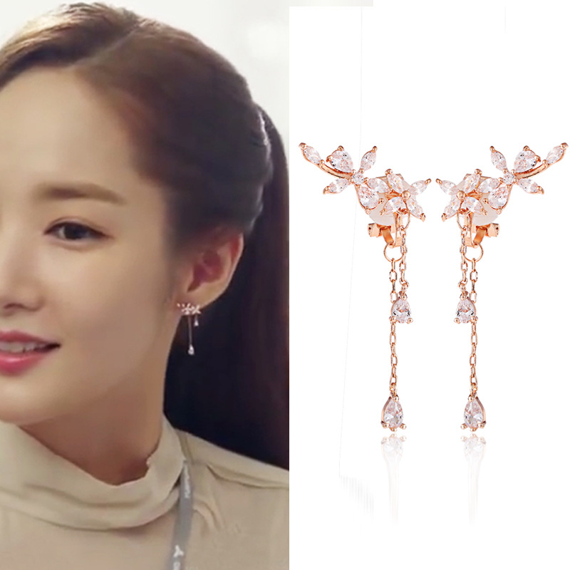 Zircon flower ear clip ear stud