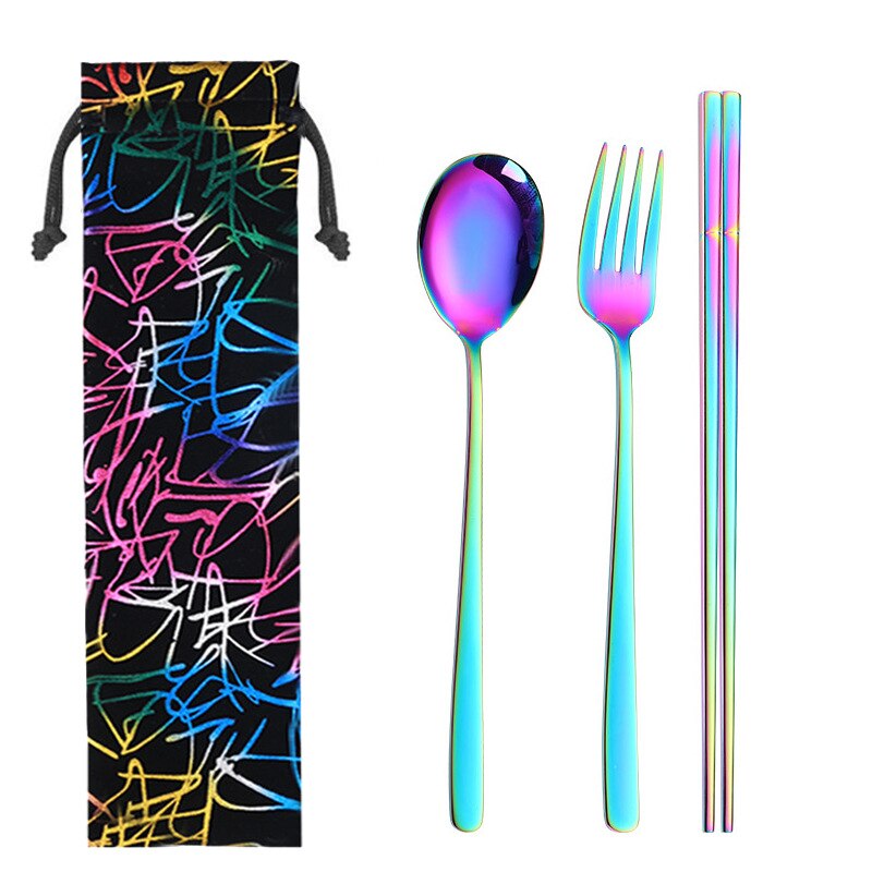Stainless steel Korean spoon fork straw set