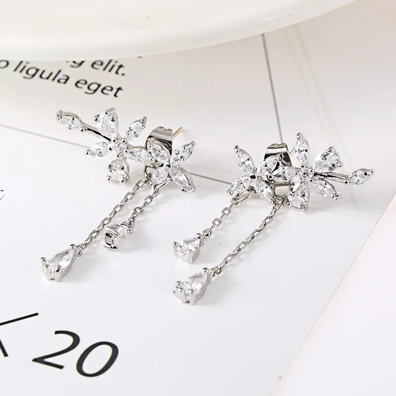 Zircon flower ear clip ear stud