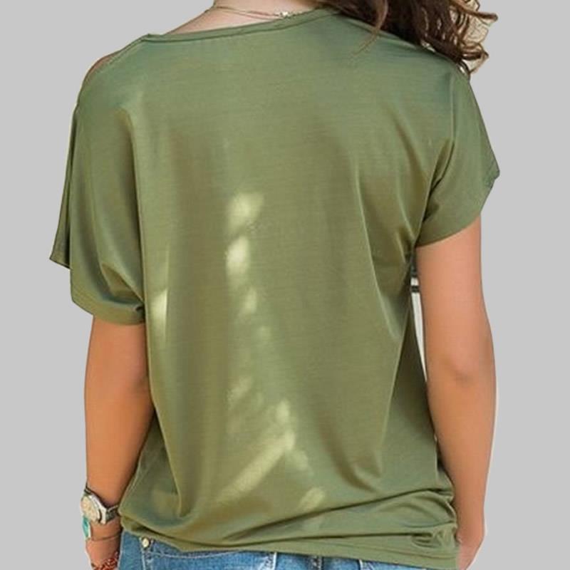 Cross-shoulder cross short-sleeved T-shirt footprints