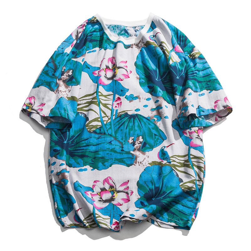 Printed short-sleeved men's linen