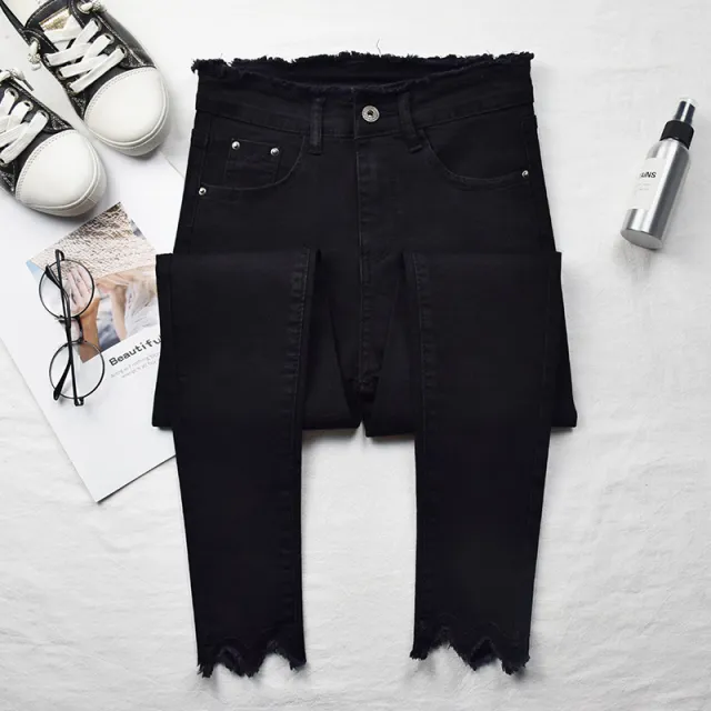 High rise jeans female nine point trousers Black - Shop at LoveMi