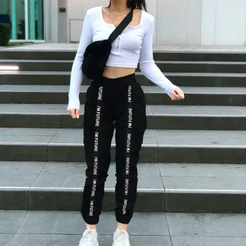 Ribbon Stitching Alphabet Casual Pants