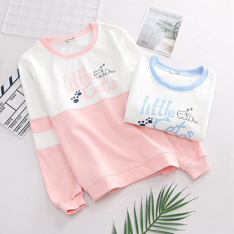 Title 2, Colorblock cat print long-sleeved sweatshirt