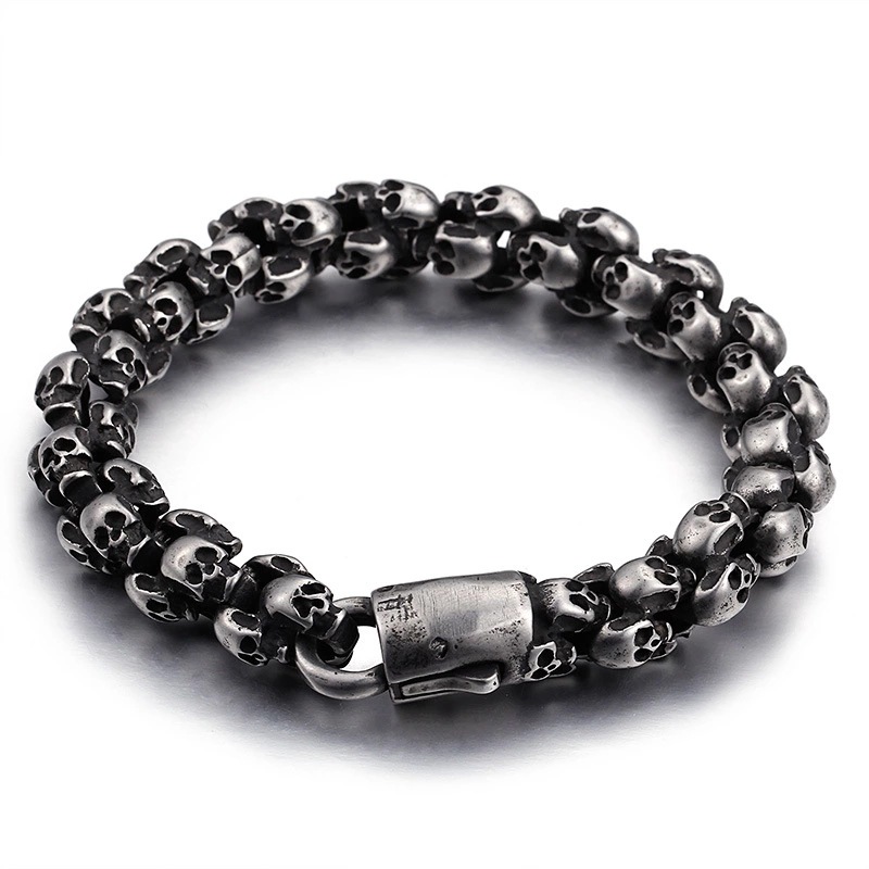 Vintage titanium steel skull bracelet