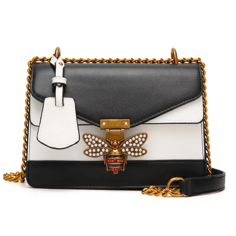 Bee leather shoulder bag - White