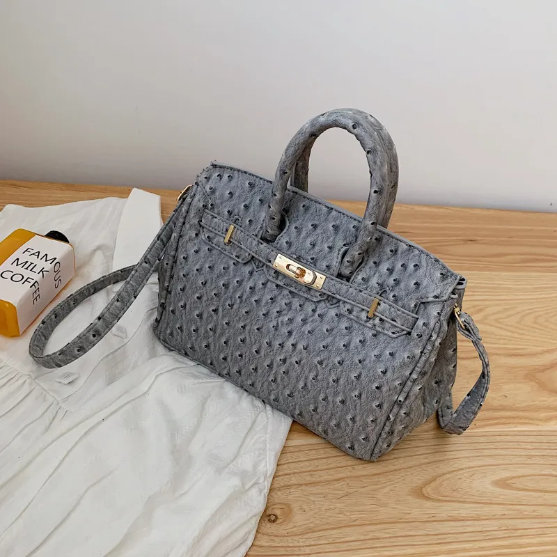 Ostrich pattern handbag - Gray