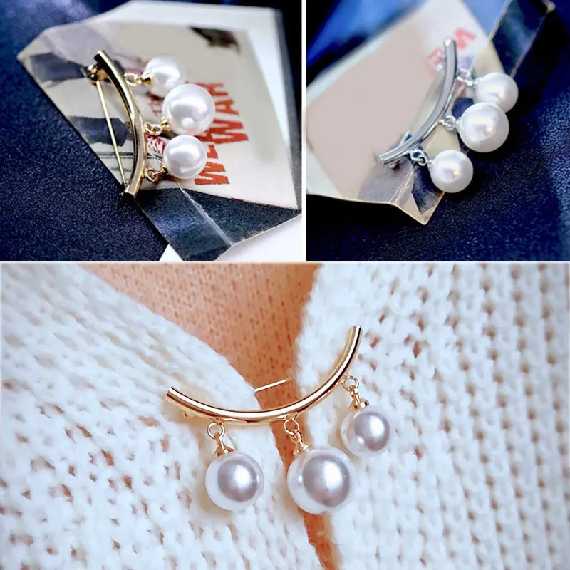 Fashion Pearl Fixed Strap Charm Safety Pin Brooch Sweater