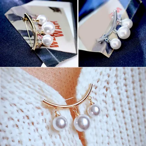 Fashion Pearl Fixed Strap Charm Safety Pin Brooch Sweater