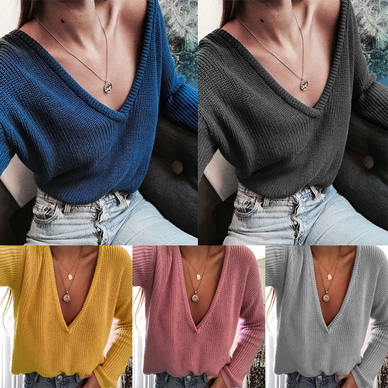 Deep V long sleeve sweater